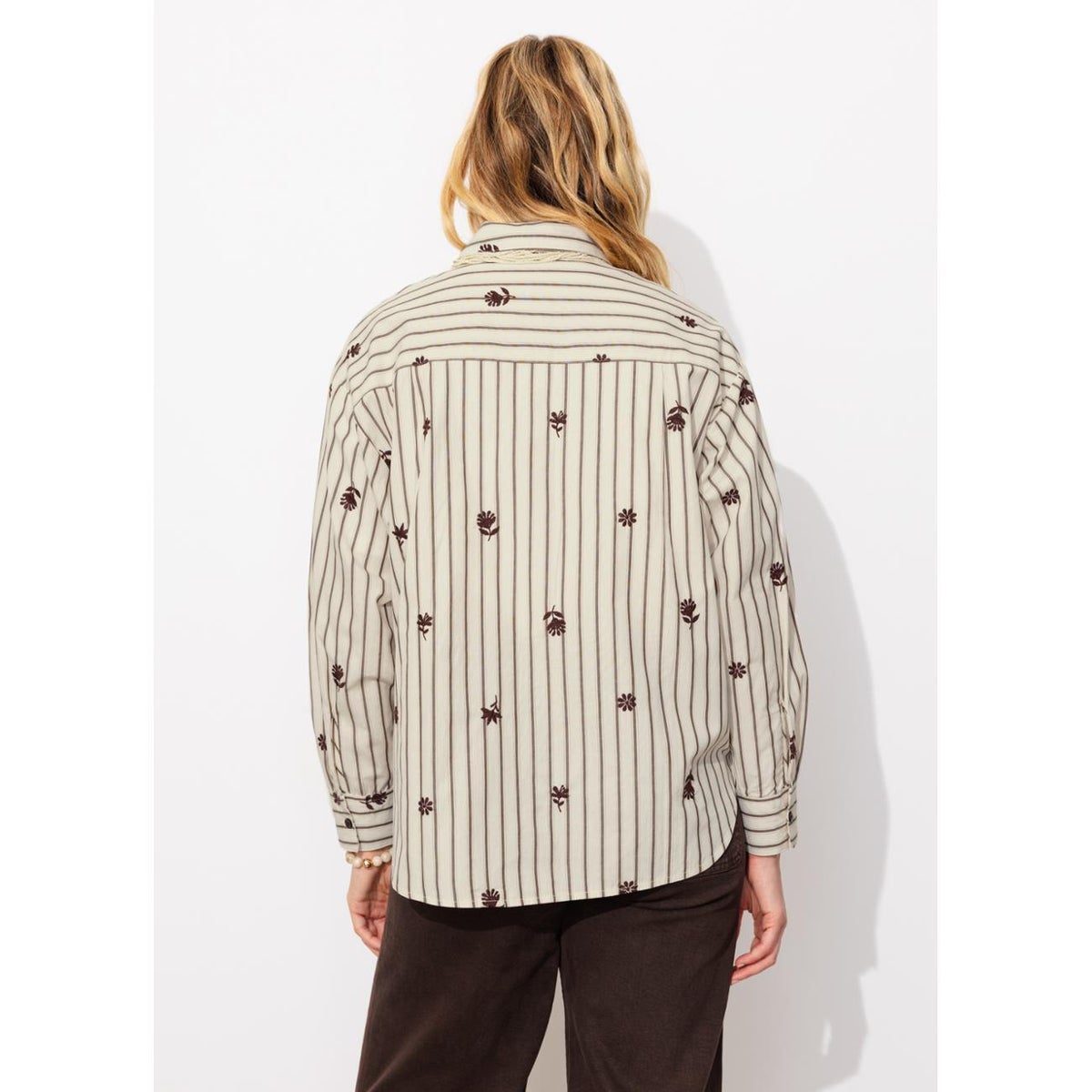 Chemise oversize rayée brodée rayé marron, PROMOD