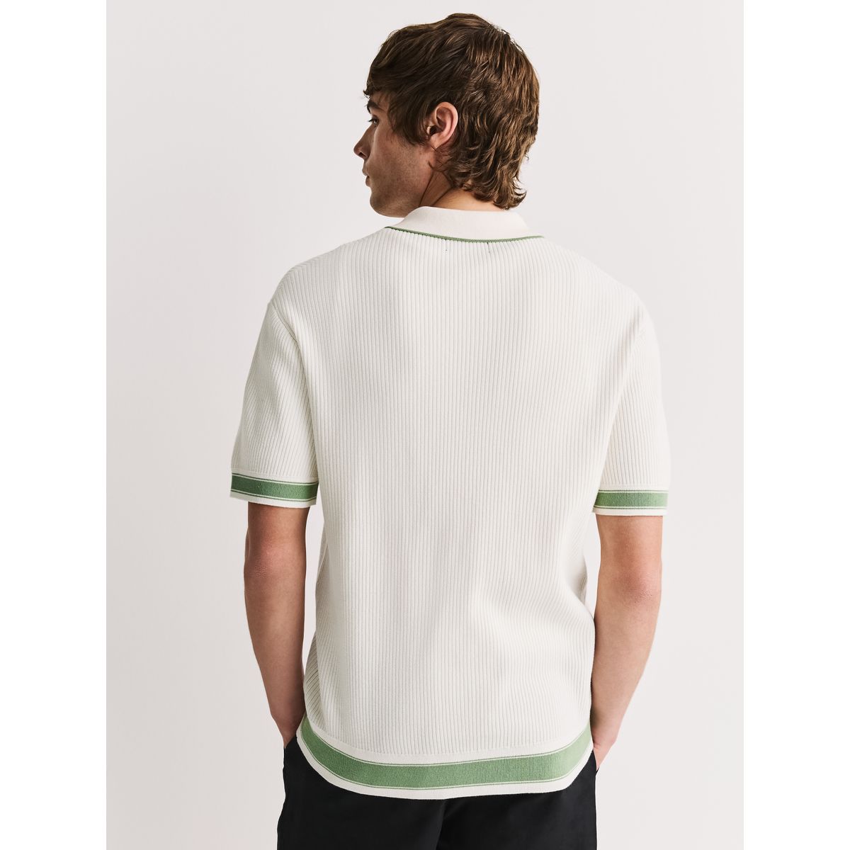 Chemise en maille côtelée texturée à liserés blanc écru, NEXT