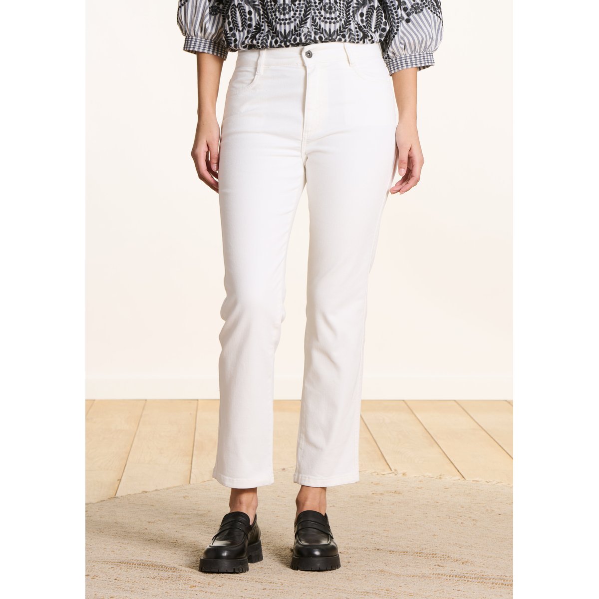 Jean droit 7/8ème en coton biologique blanc, LA FEE MARABOUTEE