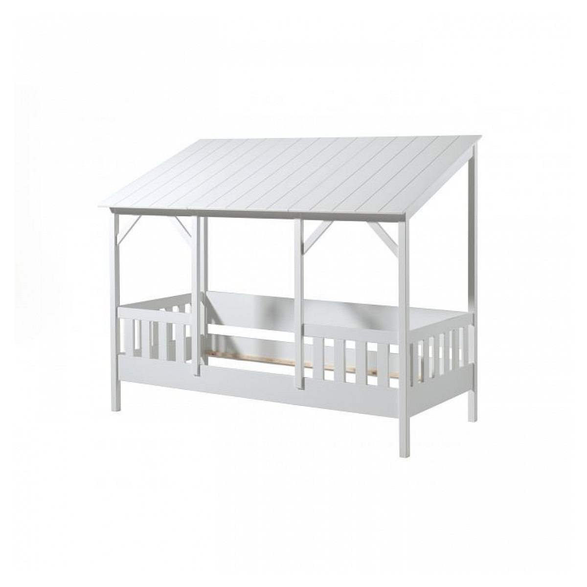 MALIA Lit cabane avec toit + Sommier Lattes Beige couleur unique, VIPACK
