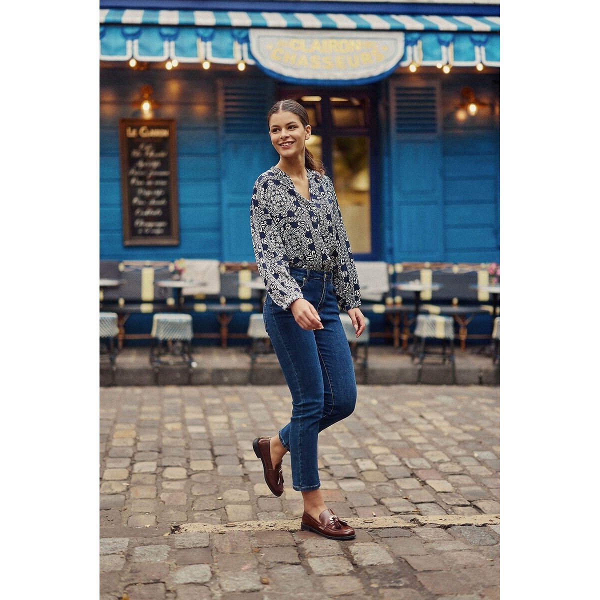 Caisy Printed Blouse, Loose Fit blue print, LA PETITE ETOILE