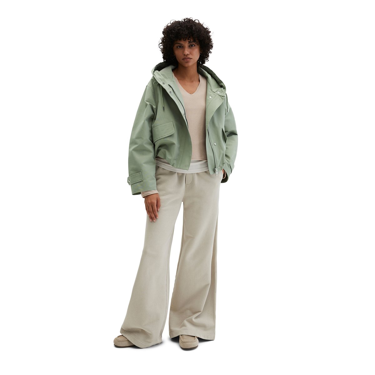 Veste en toile avec capuche relaxed en mélange de coton et de nylon vert clair, MARC O'POLO