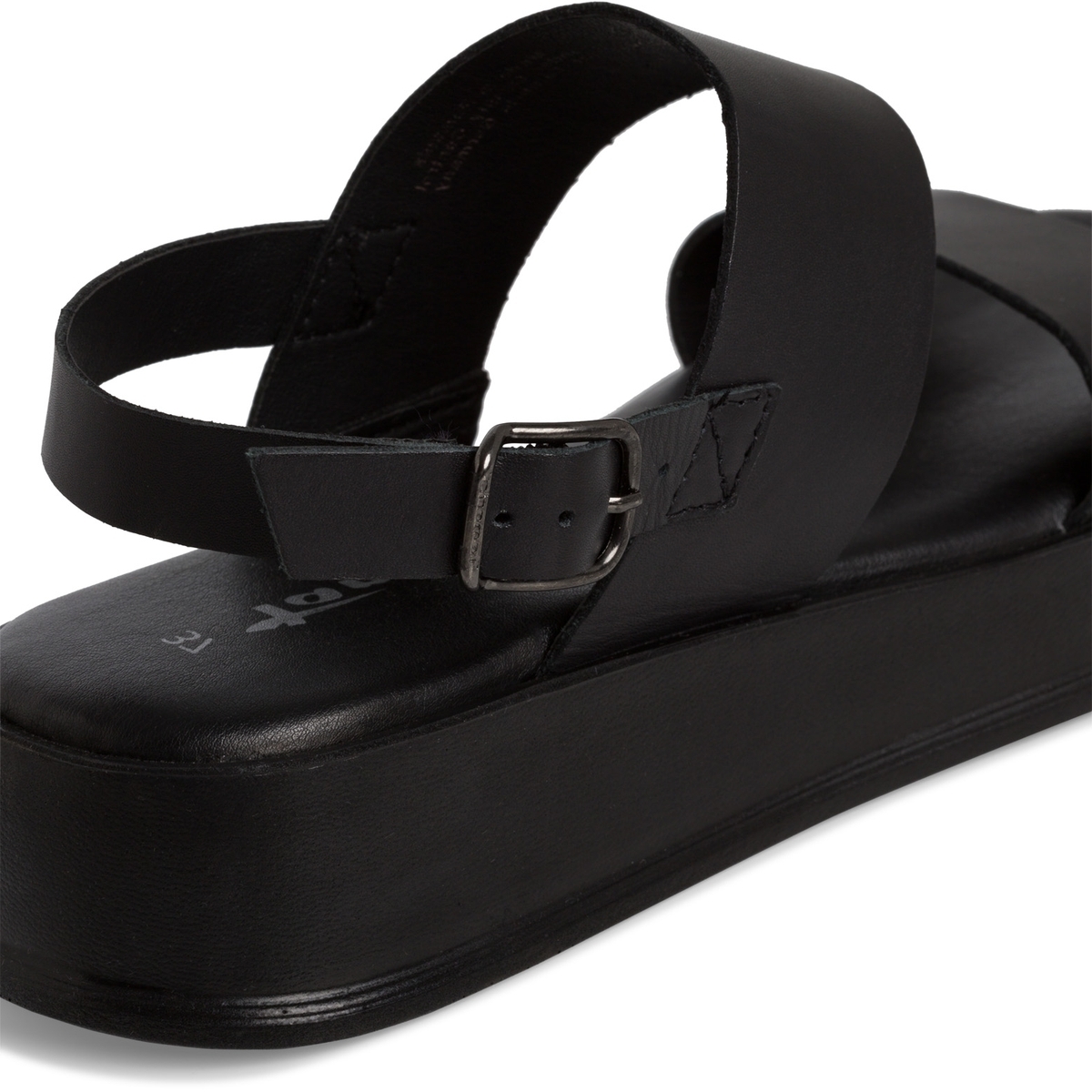 Sandales plateforme en cuir noir, TAMARIS