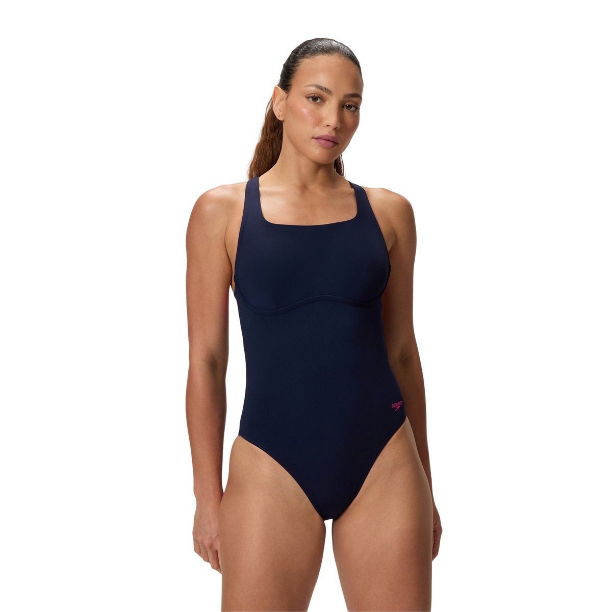 Maillot de bain 1 pièce dos nageur motif/style bretelles contrastées bleu marine, SPEEDO