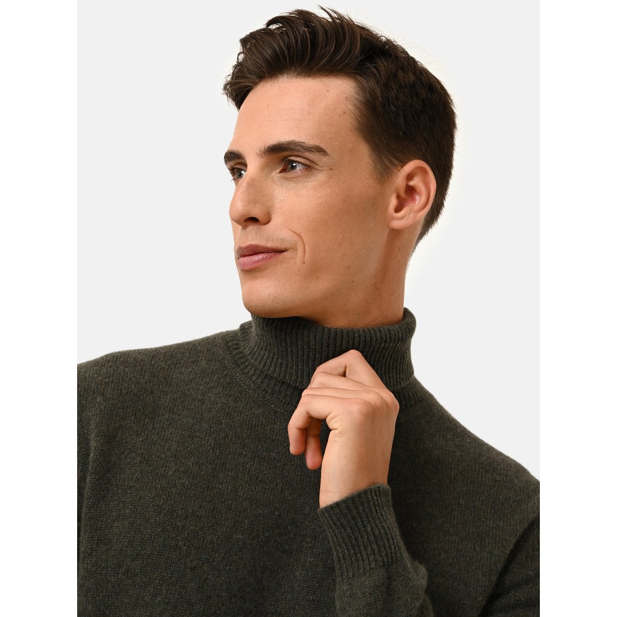Pull Col Roulé 4 Fils Kaki Chiné Sacha kaki chiné, JUST CASHMERE
