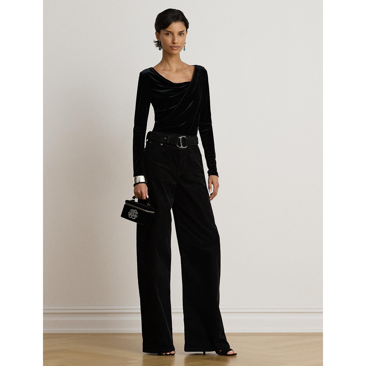 Pull manches longues, en velours noir, LAUREN RALPH LAUREN