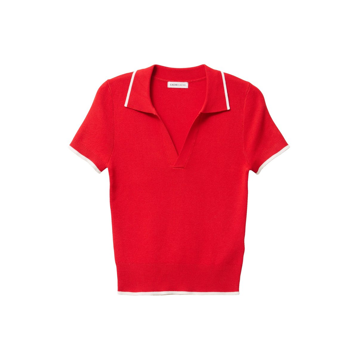 Pull manches courtes col polo rouge, CACHE CACHE