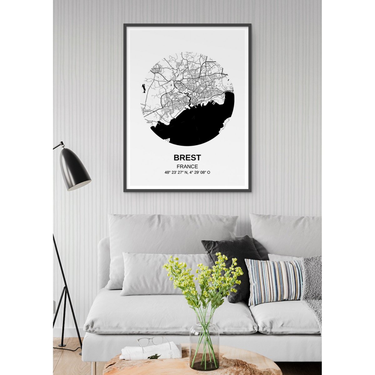 Affiche Carte Brest blanc, L'AFFICHERIE
