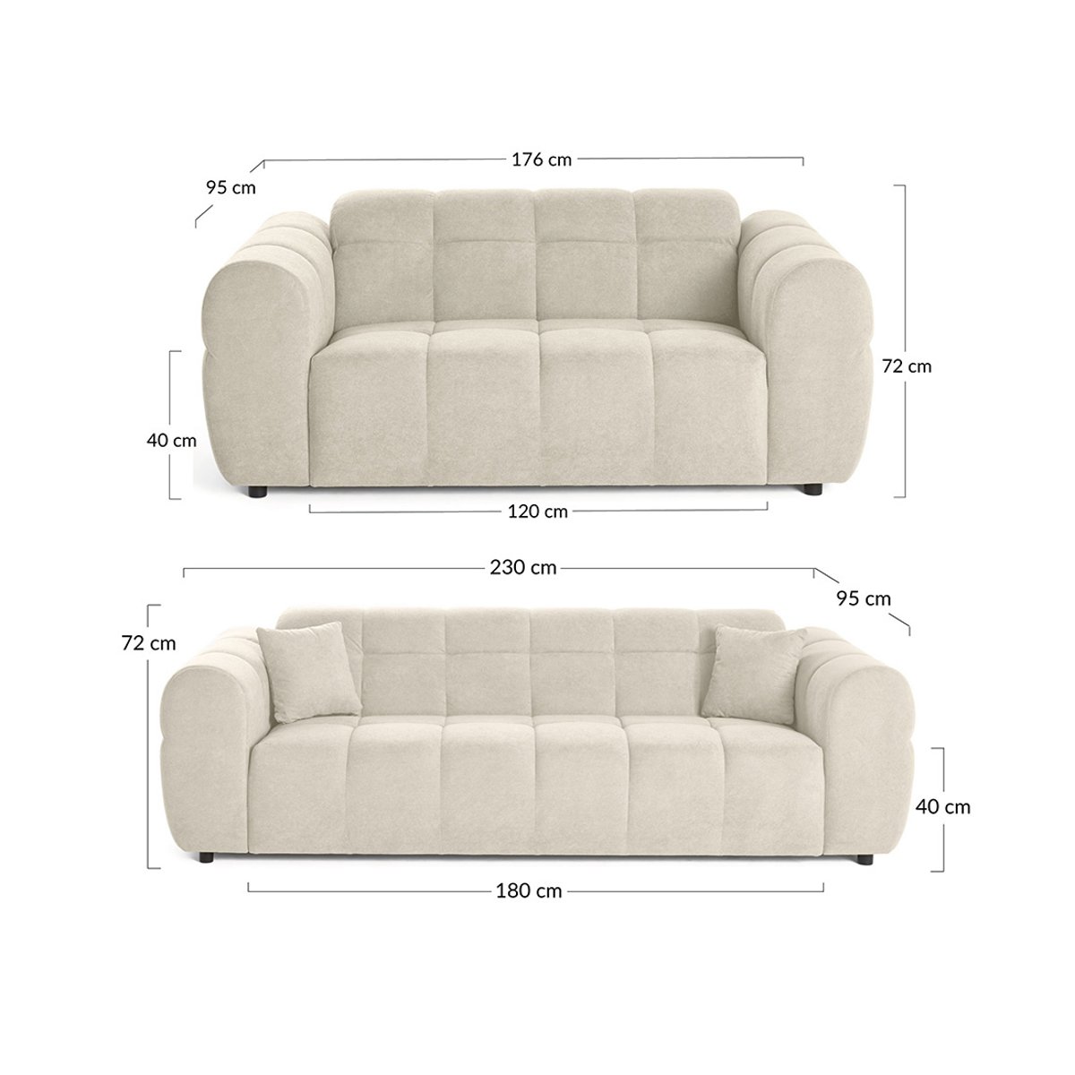 Ray - Ensemble de canapés droits 2+3 places tissu texturé noir, BEST MOBILIER