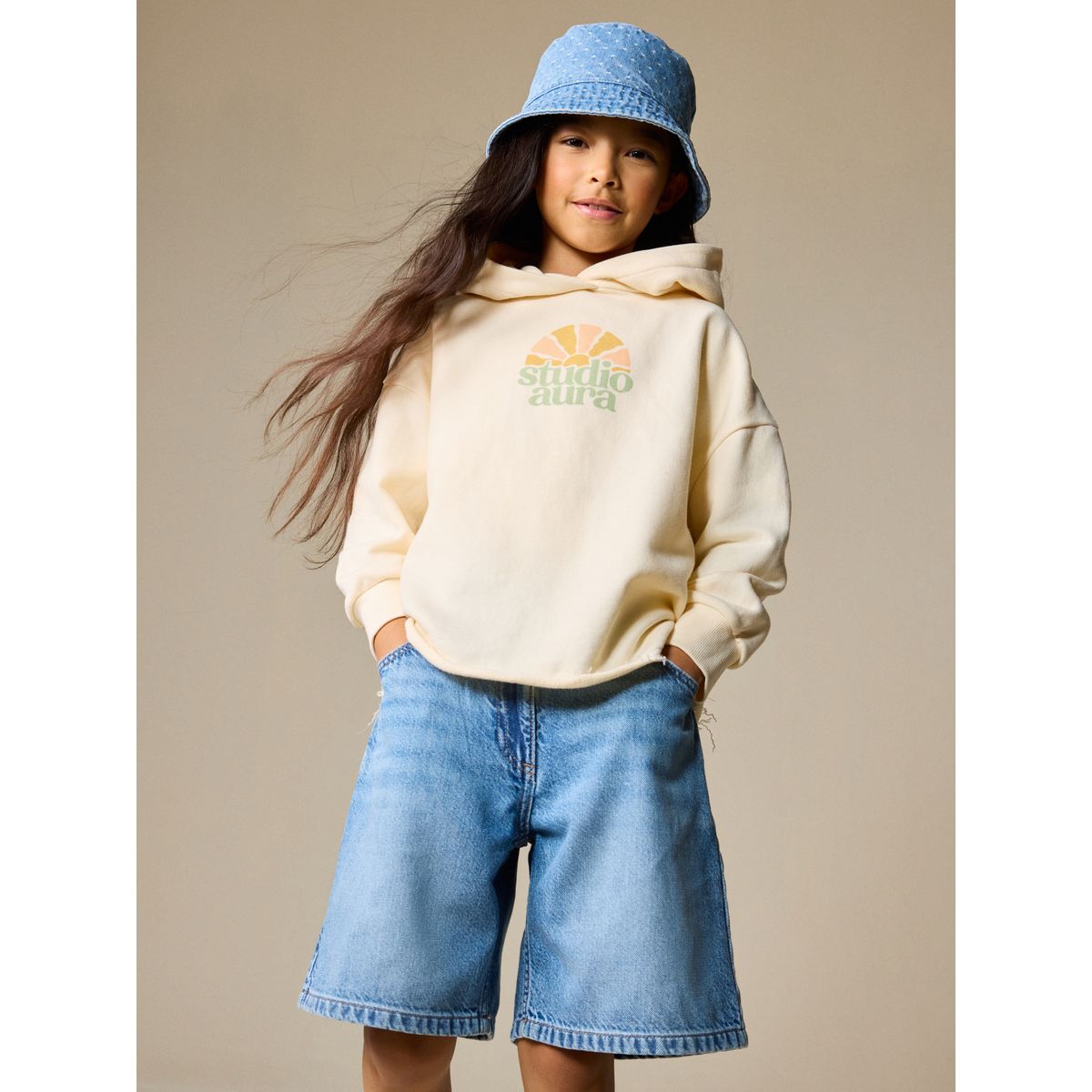 Sweat à capuche crème sun graphic, NEXT