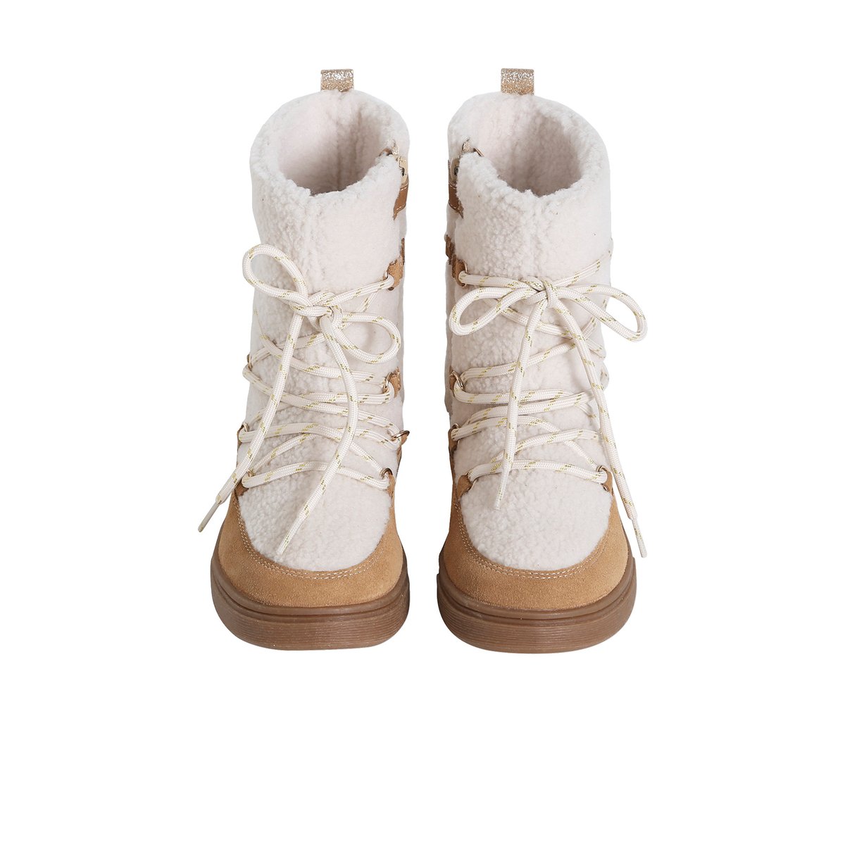 Baskets enfant fourrées esprit boots lacées et zippées camel, VERTBAUDET