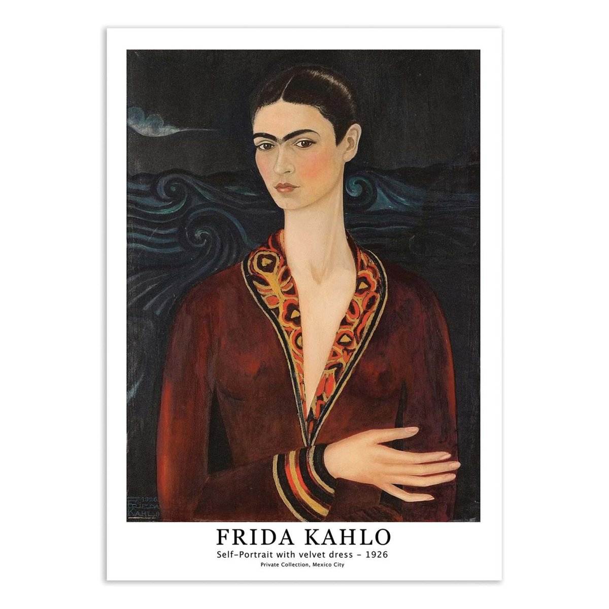 Affiche d'art - Self Portrait with velvet dress 1926 - Frida Kahlo couleur unique, WALL EDITIONS