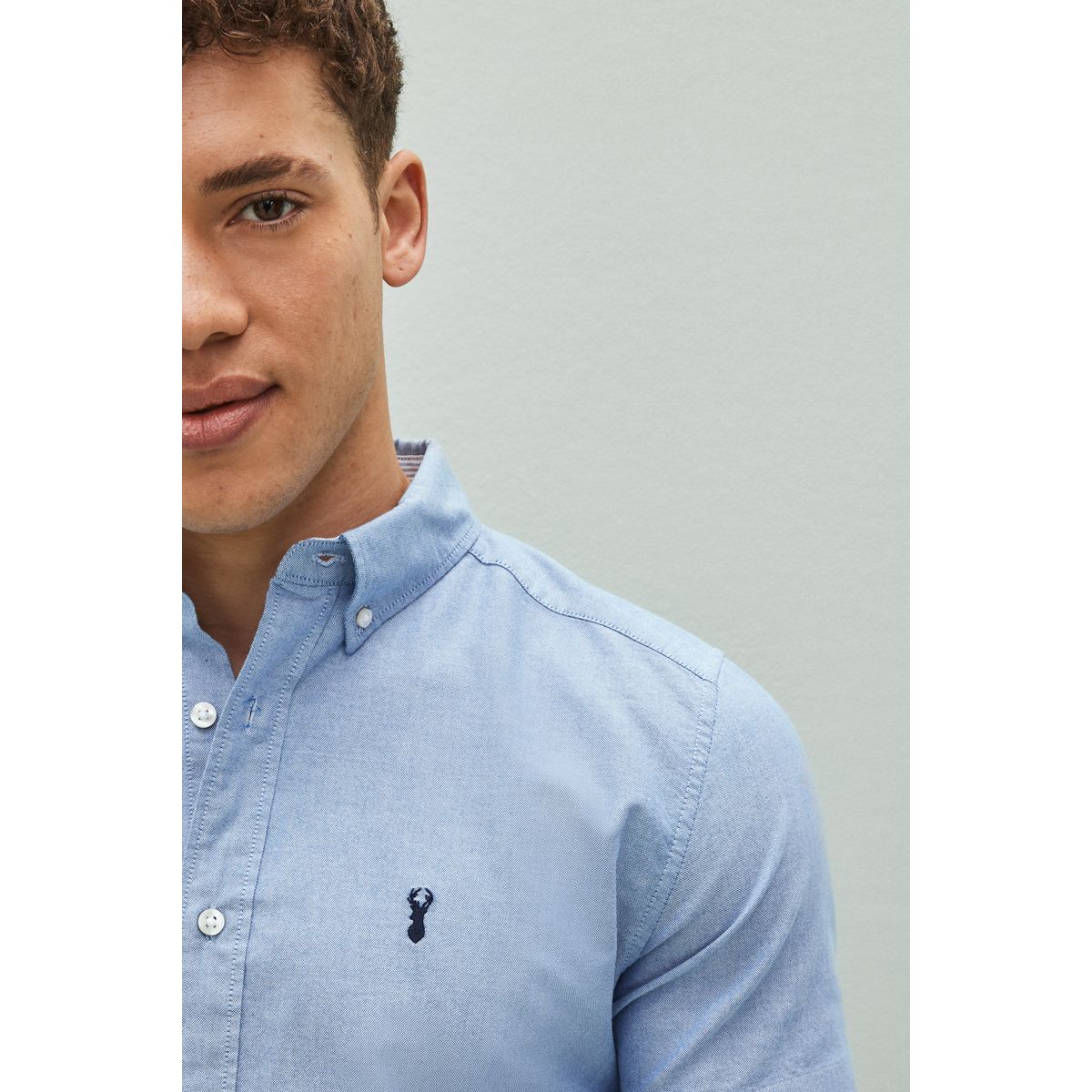 Chemise oxford à manches courtes-avec cerf bleu clair, NEXT
