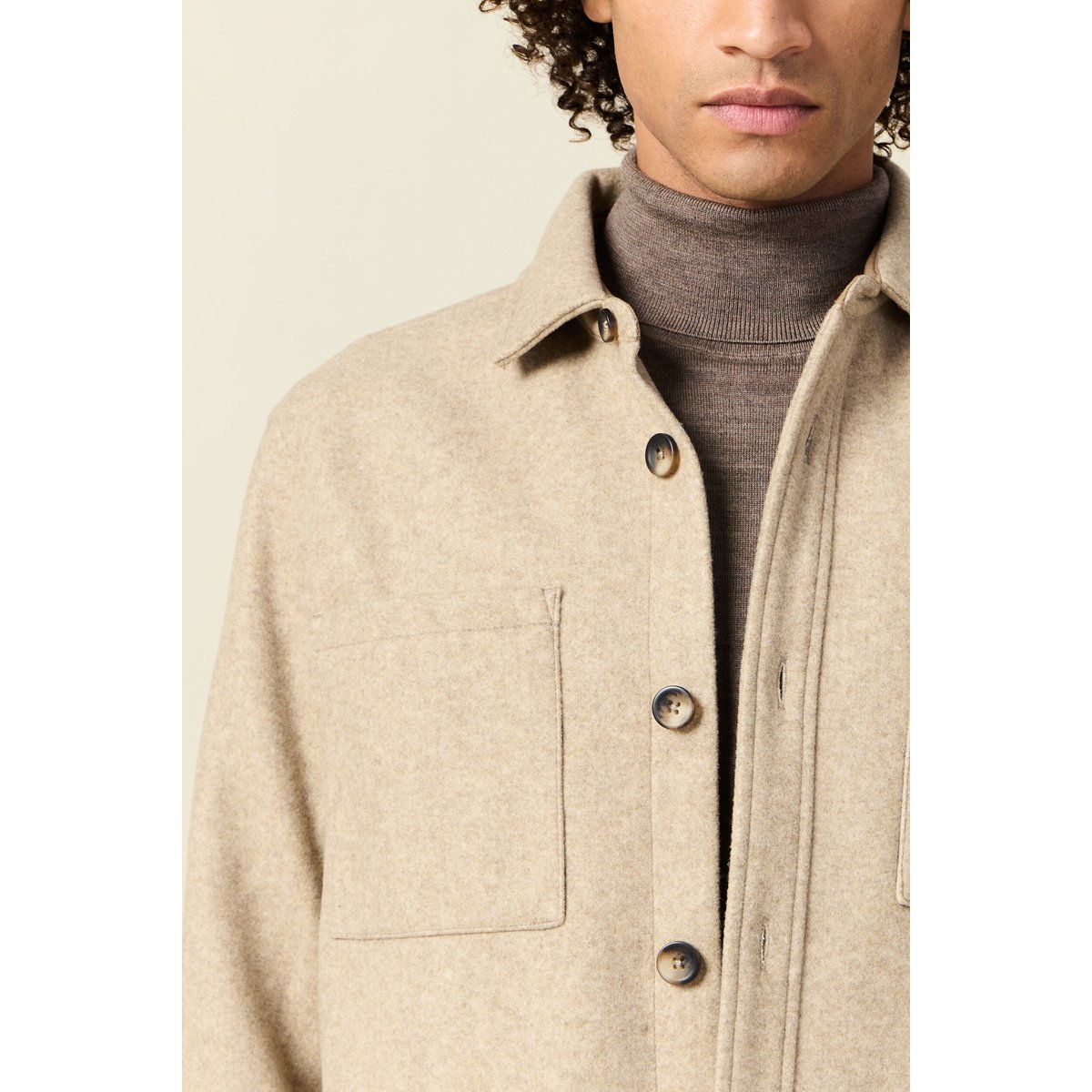 Surchemise boutonnée beige, BONOBO