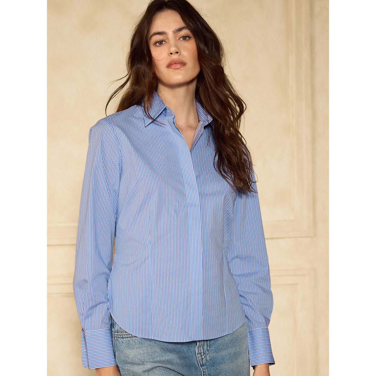 Chemise ajustée à manches longues, lot de 2 rayé bleu/blanc, NEXT