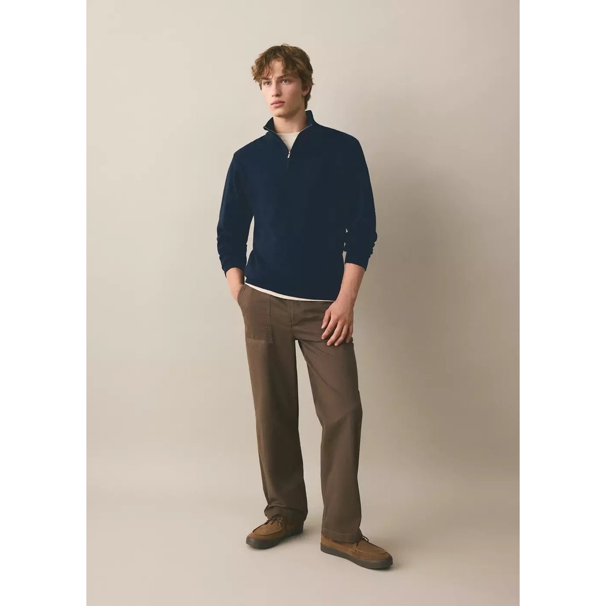 Pull col montant zip bleu marine, MANGO TEEN