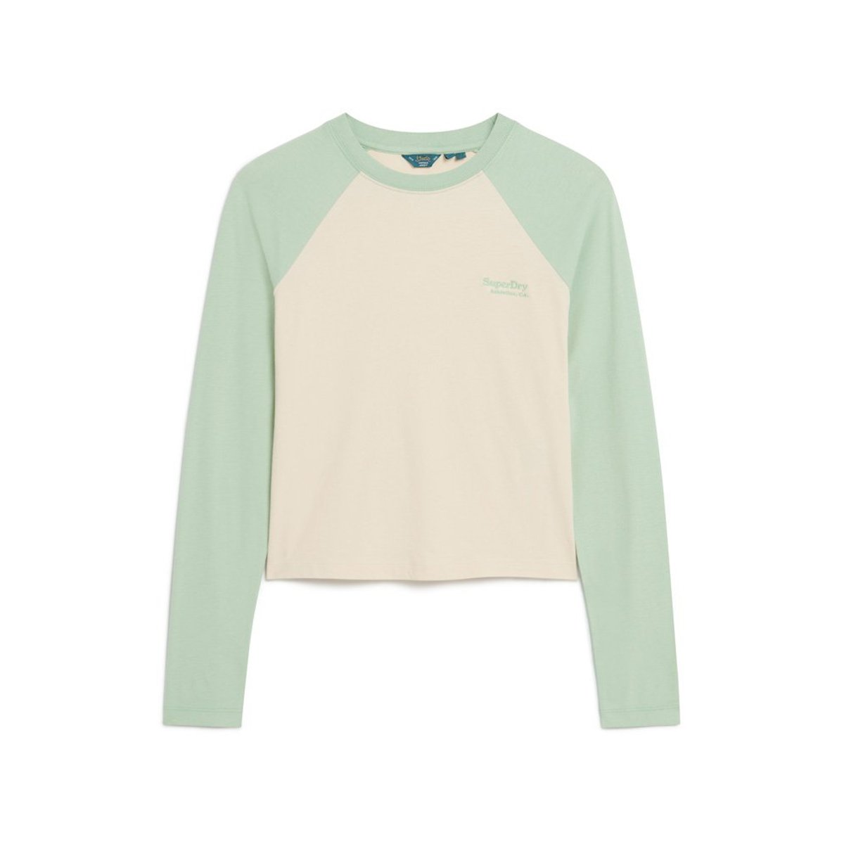 Haut de base-ball à manches longues et logo Essential crème de tapioca/vert lin, SUPERDRY