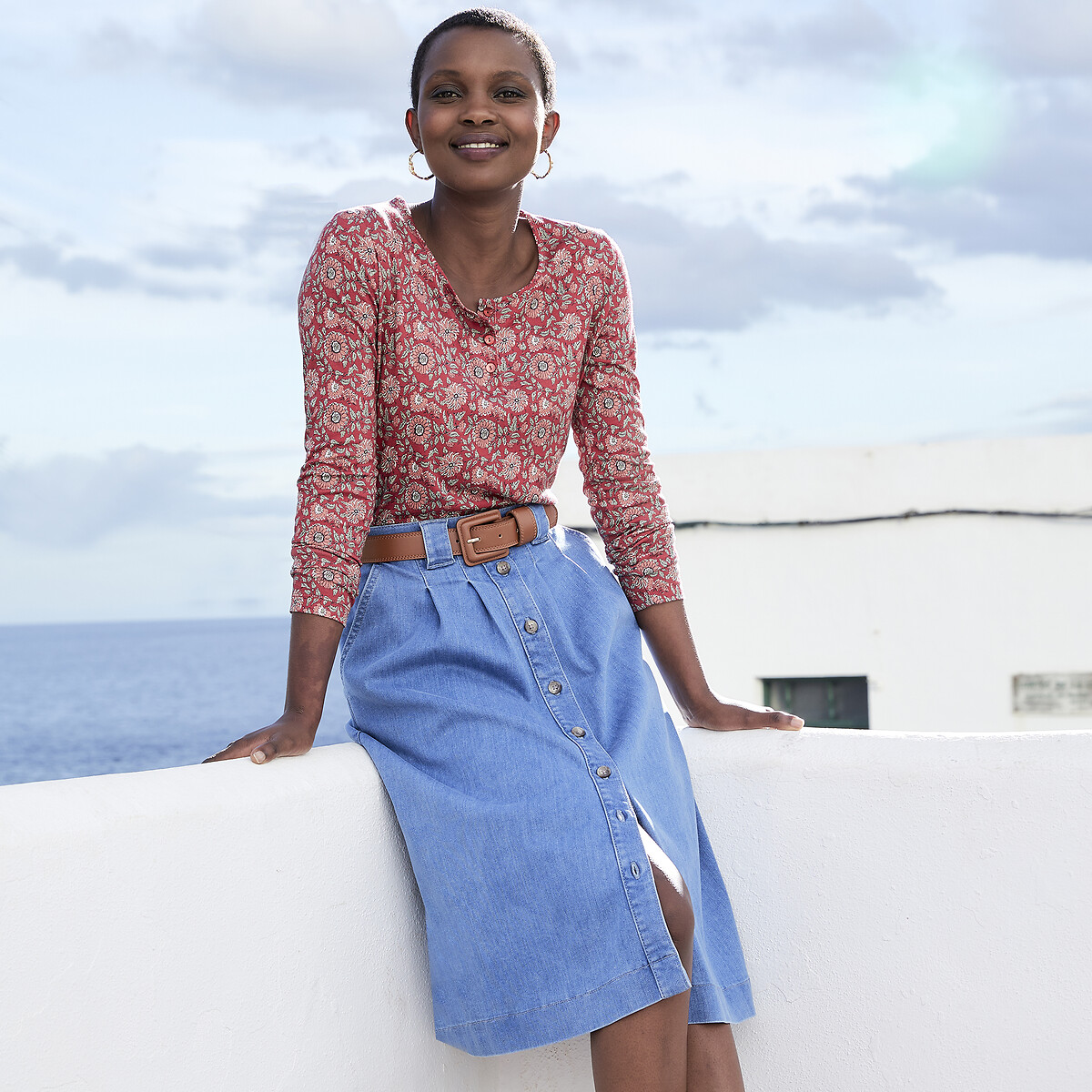 Full Mid-Length Skirt in Denim double stonewashed denim, ANNE WEYBURN