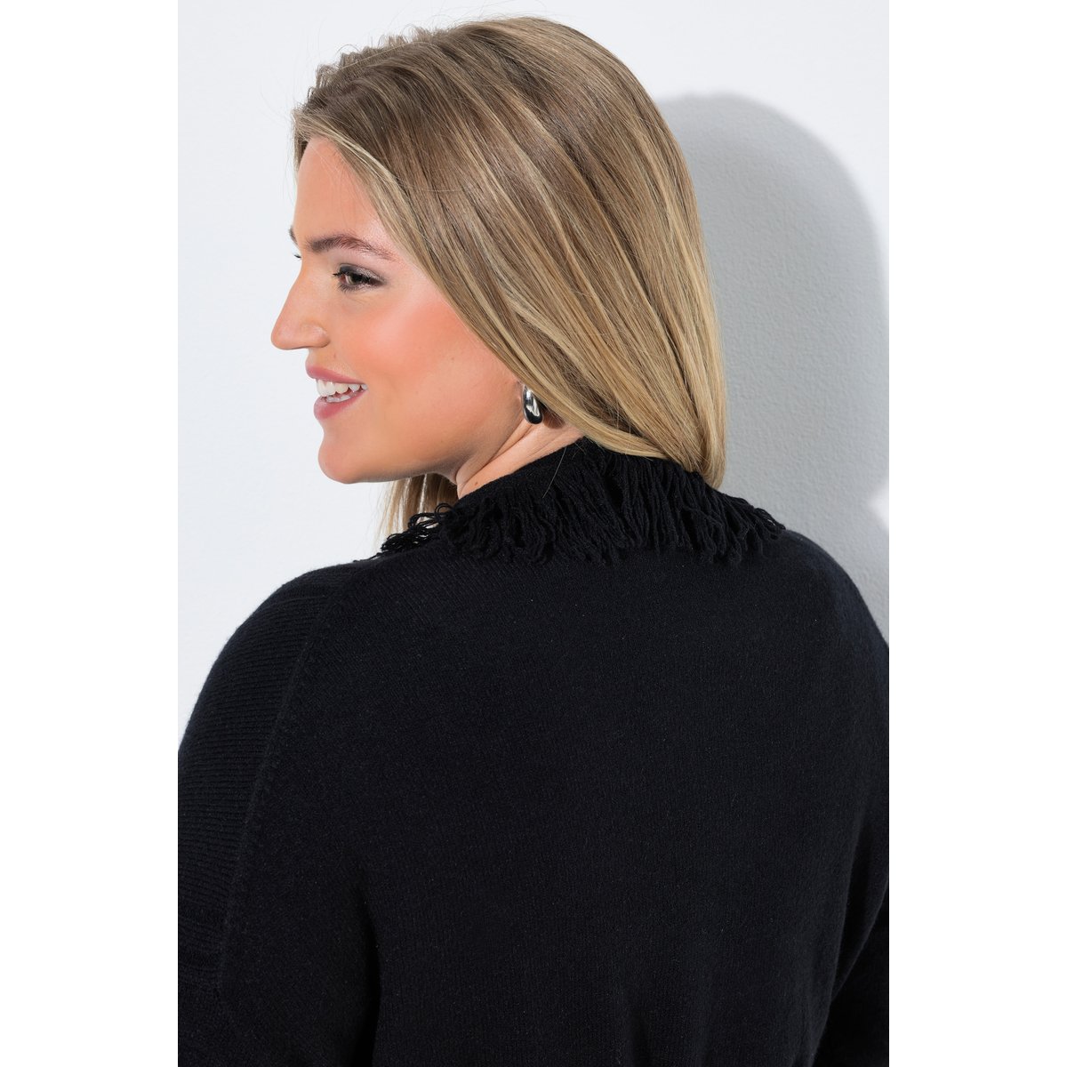 Cardigan long avec franges, coupe oversize noir, ULLA POPKEN