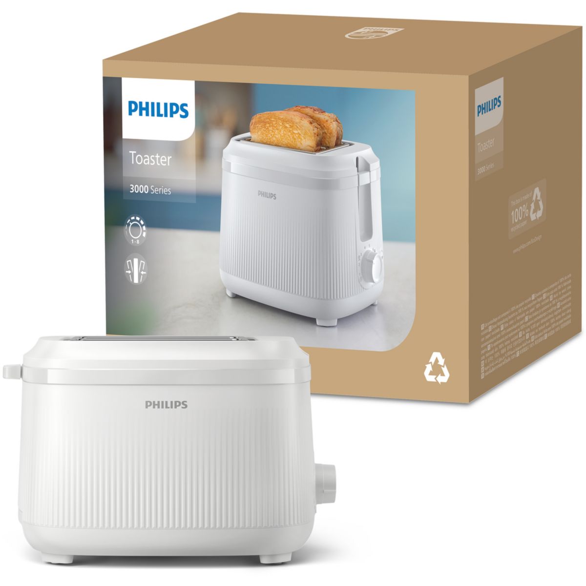 Grille-pain HD2511/00 Toaster blanc Série 3000, 2 fentes, 900W couleur unique, PHILIPS
