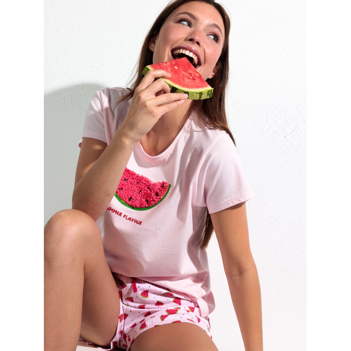 Pyjama short t-shirt Watermelon corail, ADMAS