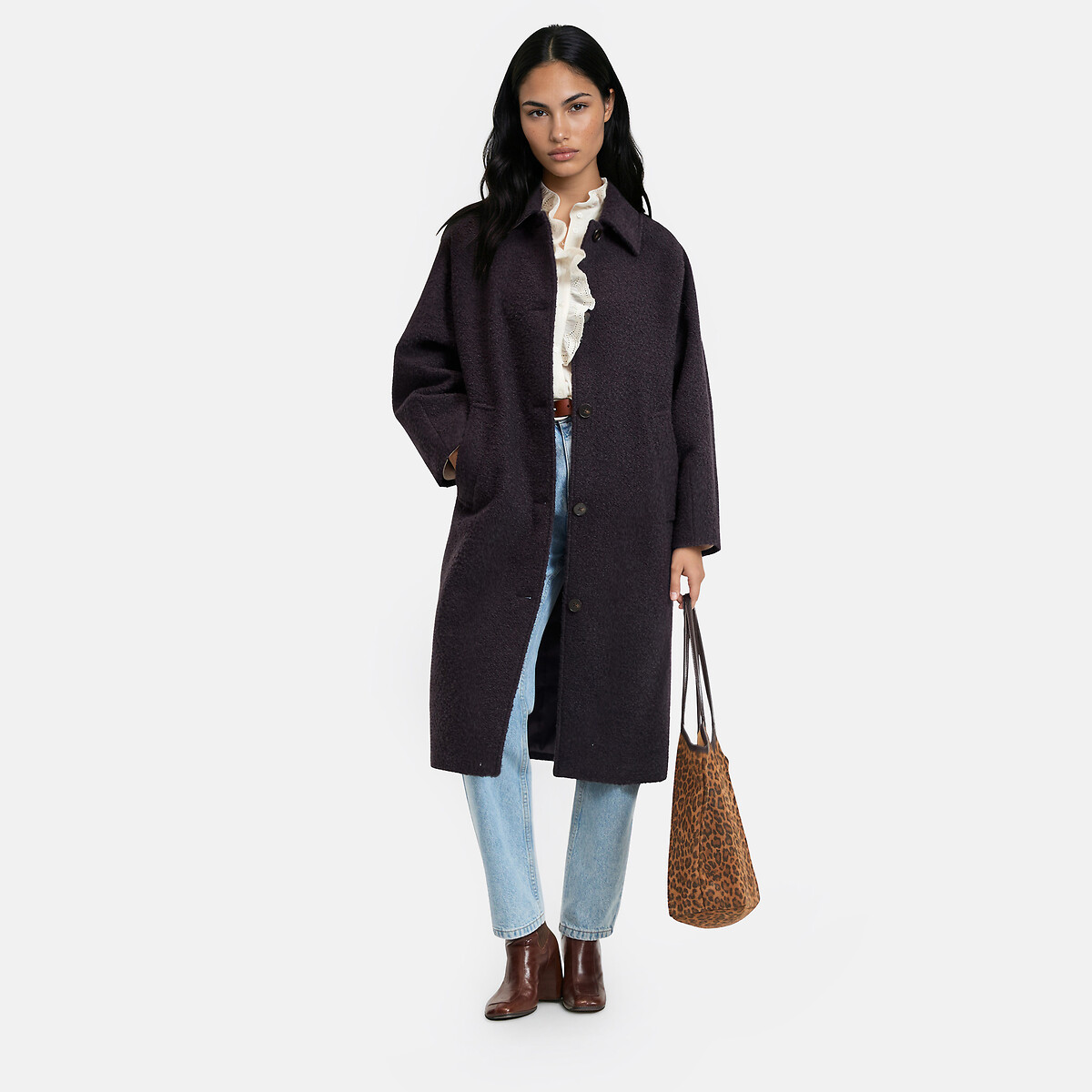 Manteau long en bouclette violet foncé, LA REDOUTE COLLECTIONS