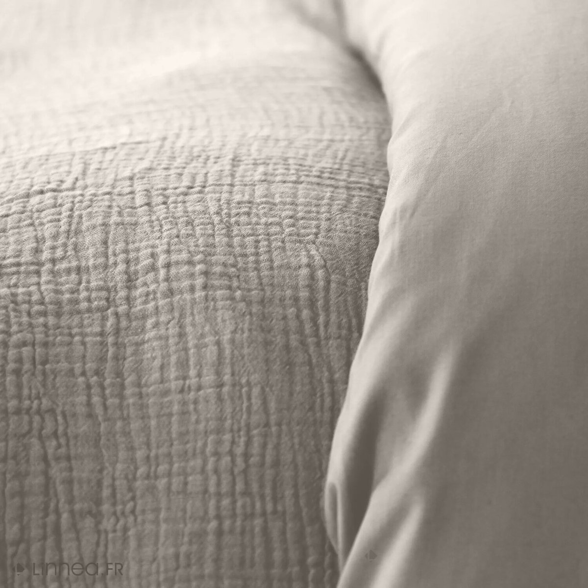 Parure housse de couette en gaze de coton unie, OZEN gris clair, C DESIGN HOME TEXTILE