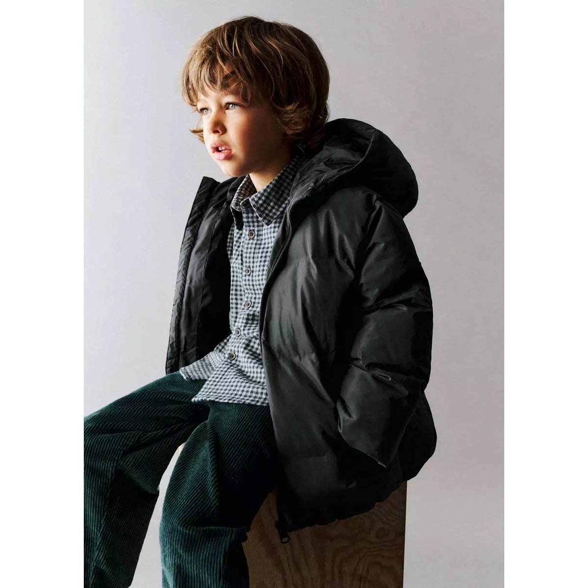 Anorak matelassé à capuche gris anthracite, MANGO BABY
