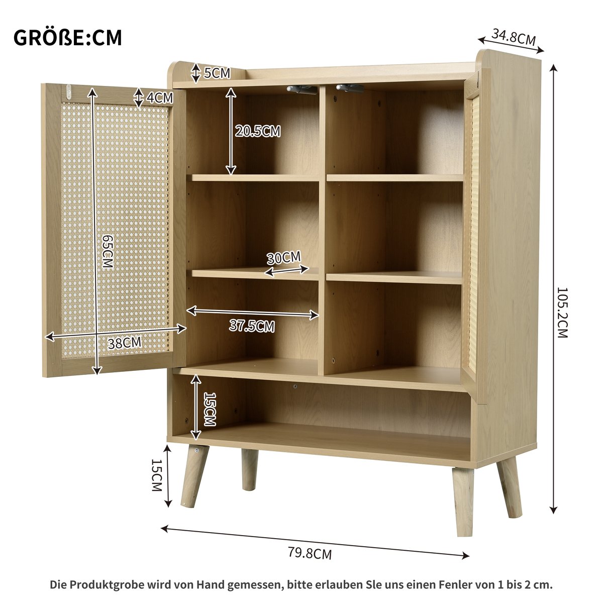 Armoire de rangement avec 2 portes 7 couches Imitation chêne scandinave, MELVINB2 chêne, MEUBLES COSY
