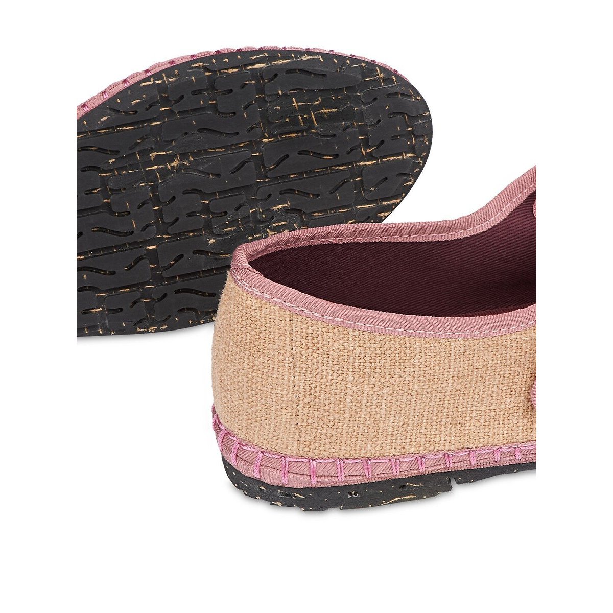 Mary-Jane ballerina's van linnen beige/roze, FLABELUS