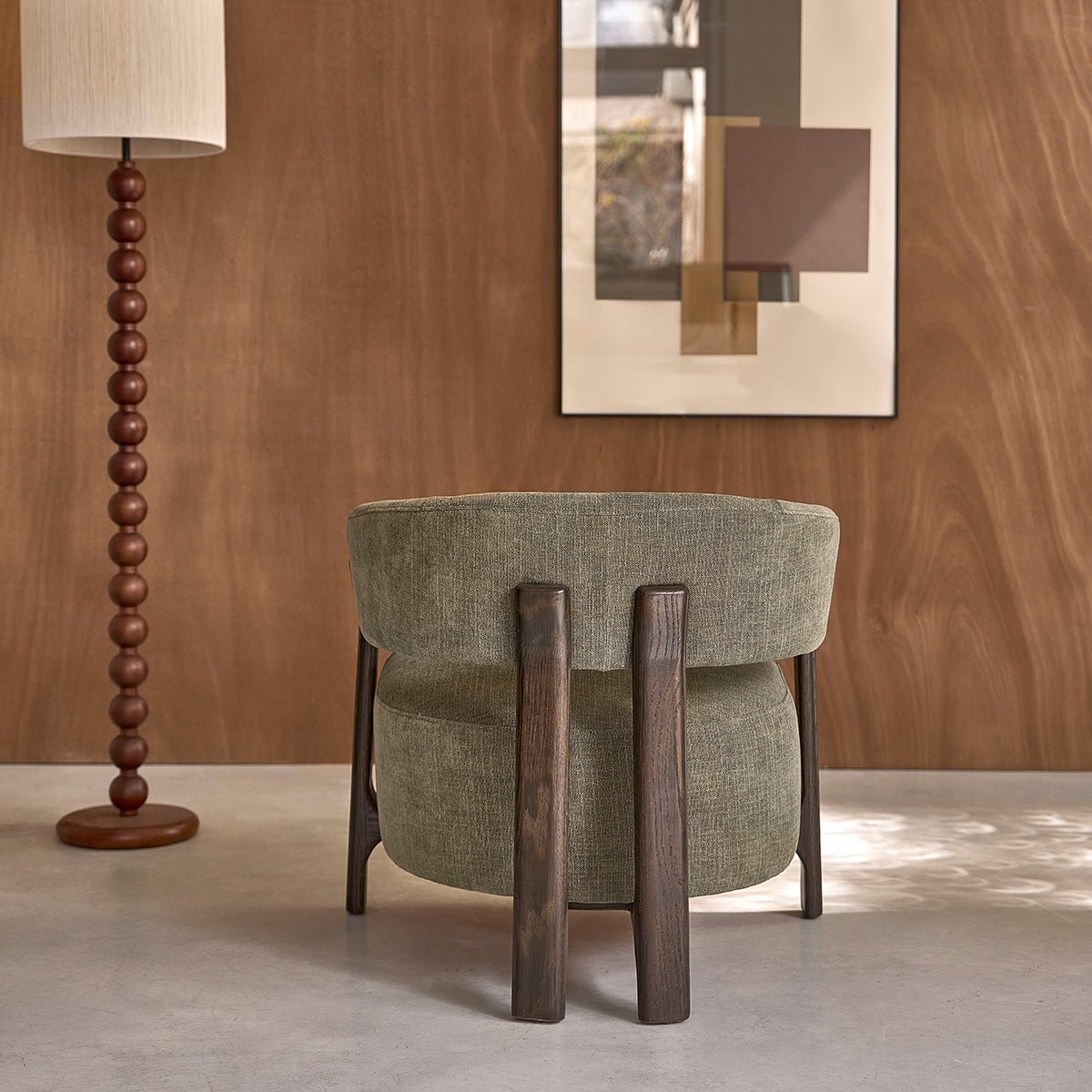 Fauteuil en bois massif et tissu HENRI kaki, BERAH GETAH