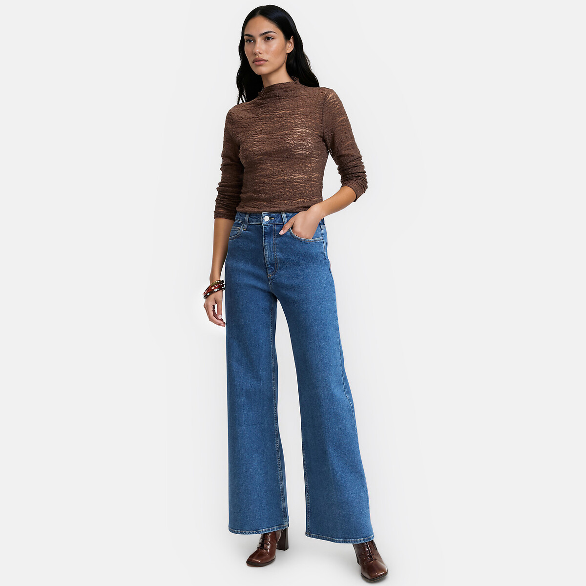 Bootcut-Jeans mit hohem Bund blue stone, LA REDOUTE COLLECTIONS