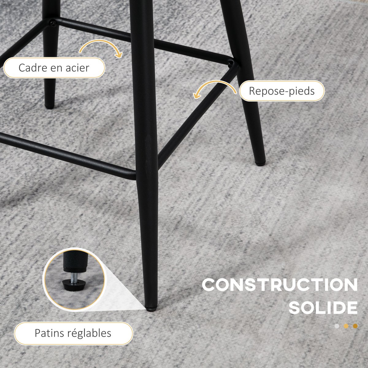 Tabouret de bar Tissu 100% polyester Blanc crème, noir, HOMCOM