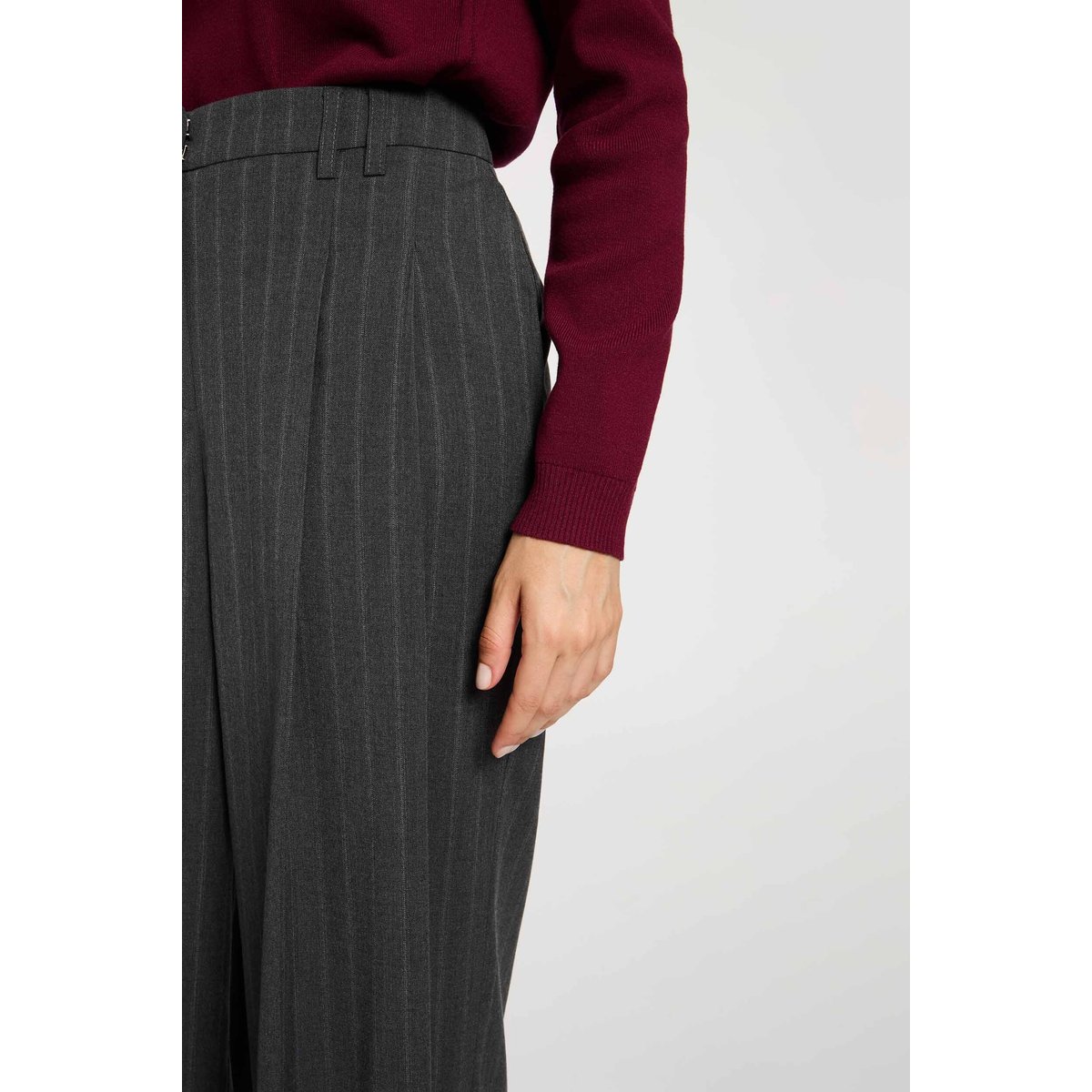 Pantalon large taille haute denim gris fonce, MORGAN