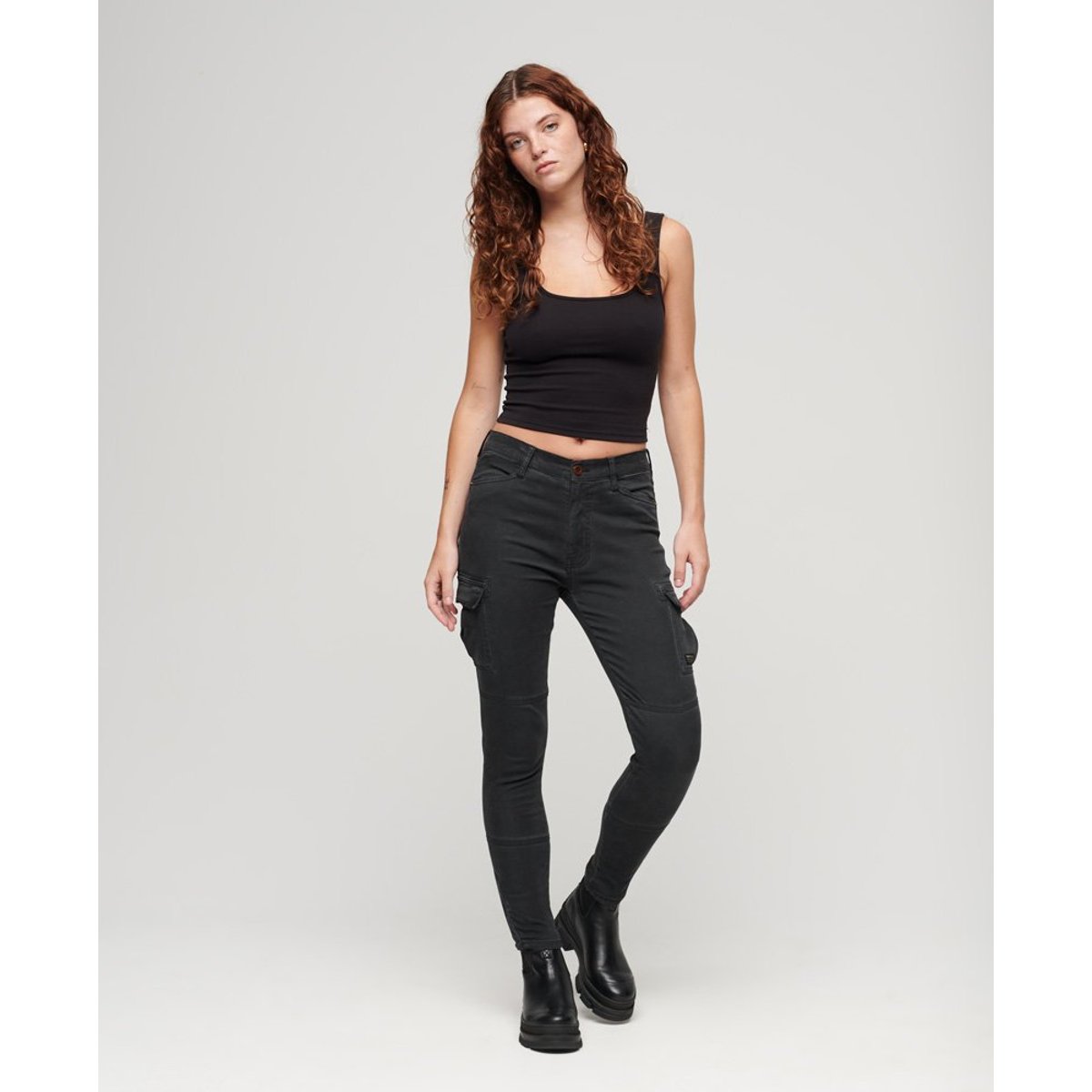 Pantalon cargo skinny noir délavé, SUPERDRY