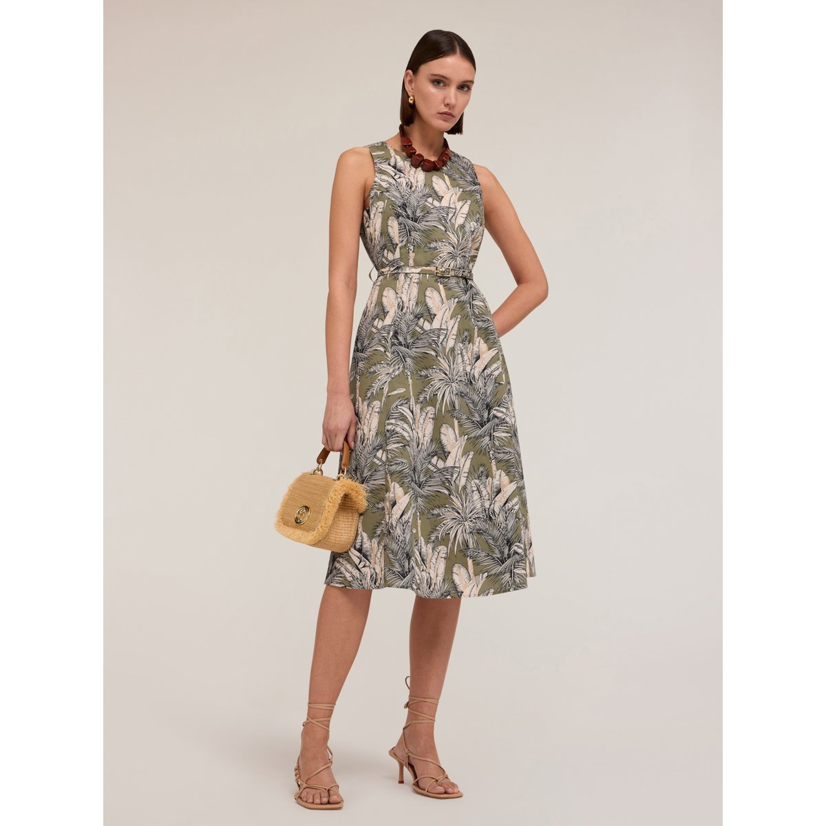 Robe évasée à motif jungle verde militare, MOTIVI