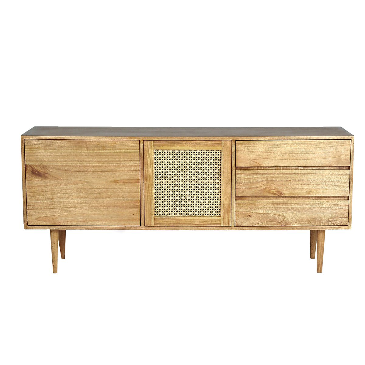 Buffet en bois massif 2 portes et 3 tiroirs HANA naturel, BERAH GETAH
