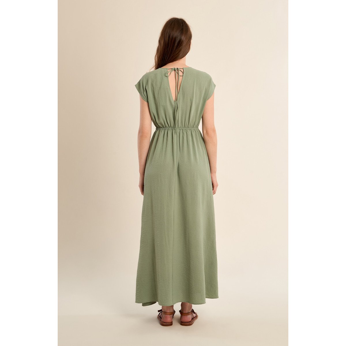 Robe longue avec taille élastiquée sage green, MOLLY BRACKEN