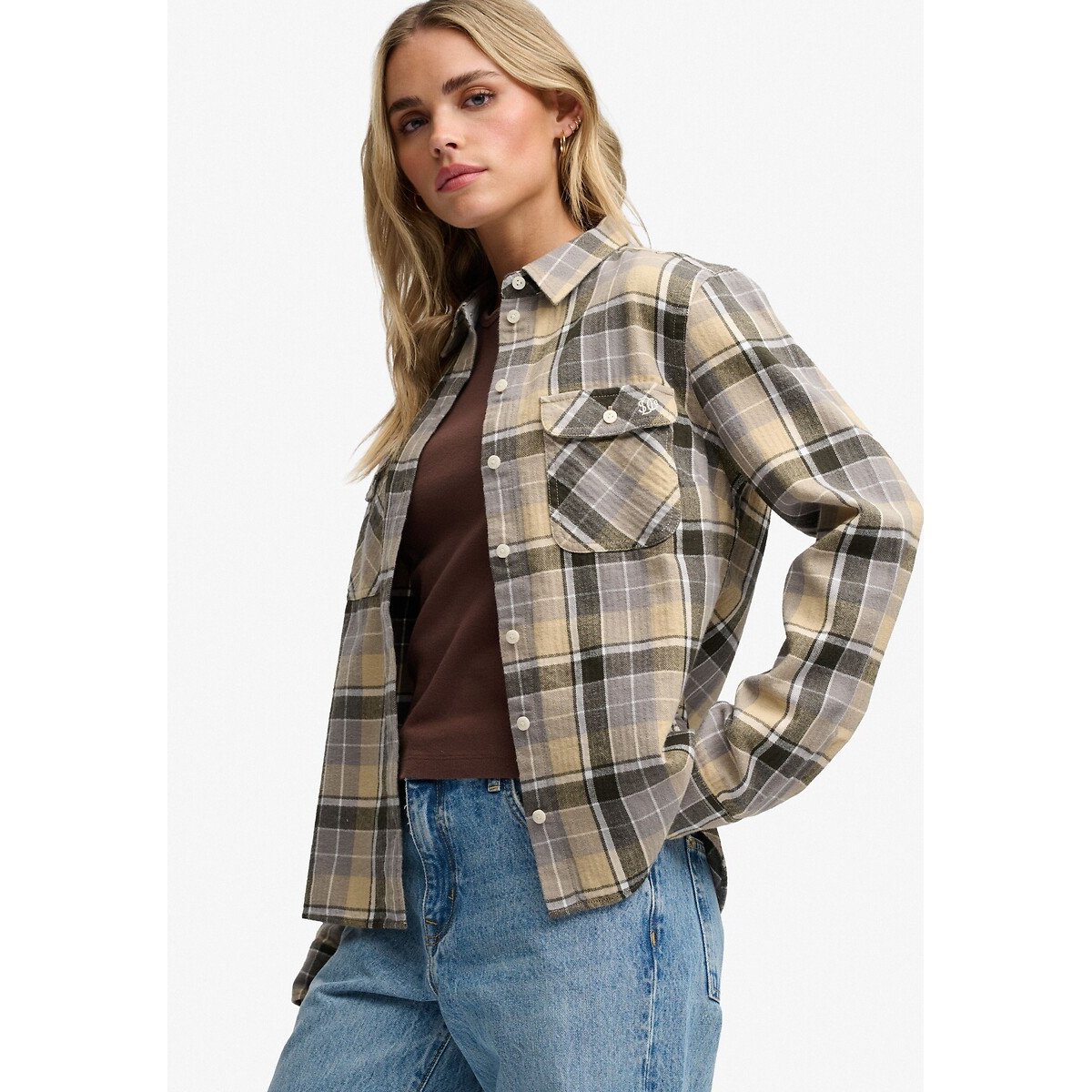 Camisa de cuadros Lumberjack de franela cuadros caqui, SUPERDRY