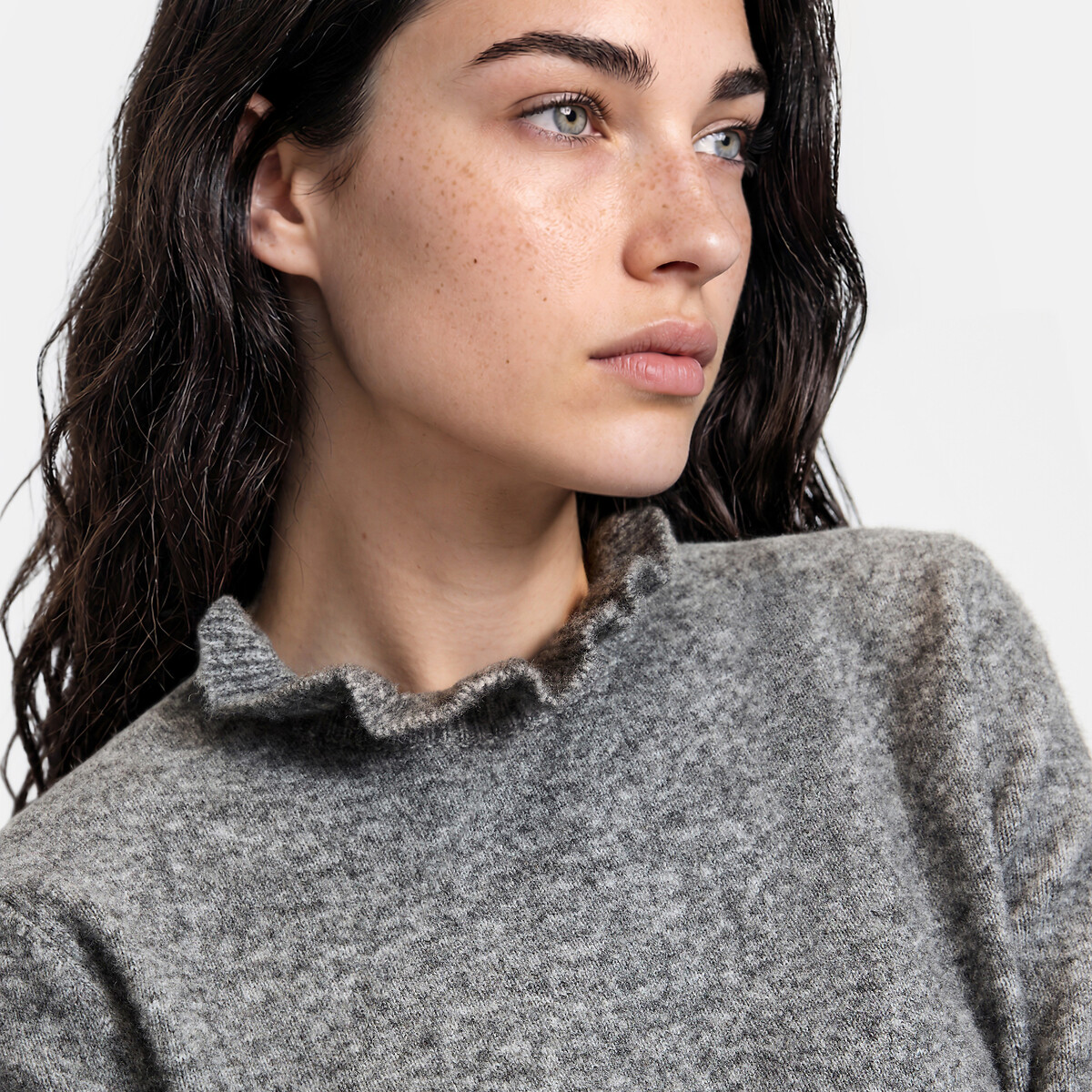 Pull avec détails volants gris chiné, LA REDOUTE COLLECTIONS