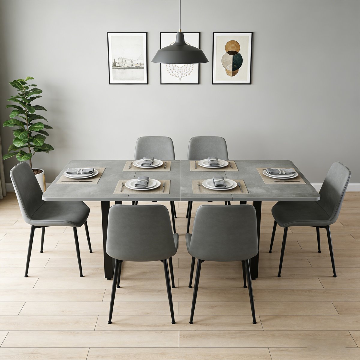 Table à manger extensible à allonge papillon intégrée, ELMOB gris, MEUBLES COSY