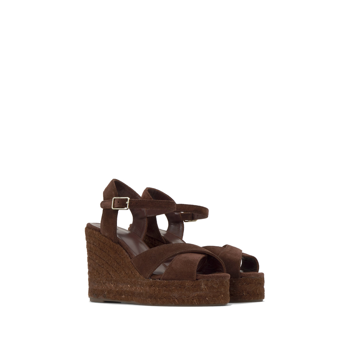 Sandales compensées en cuir BLAUDELL chocolat, CASTANER