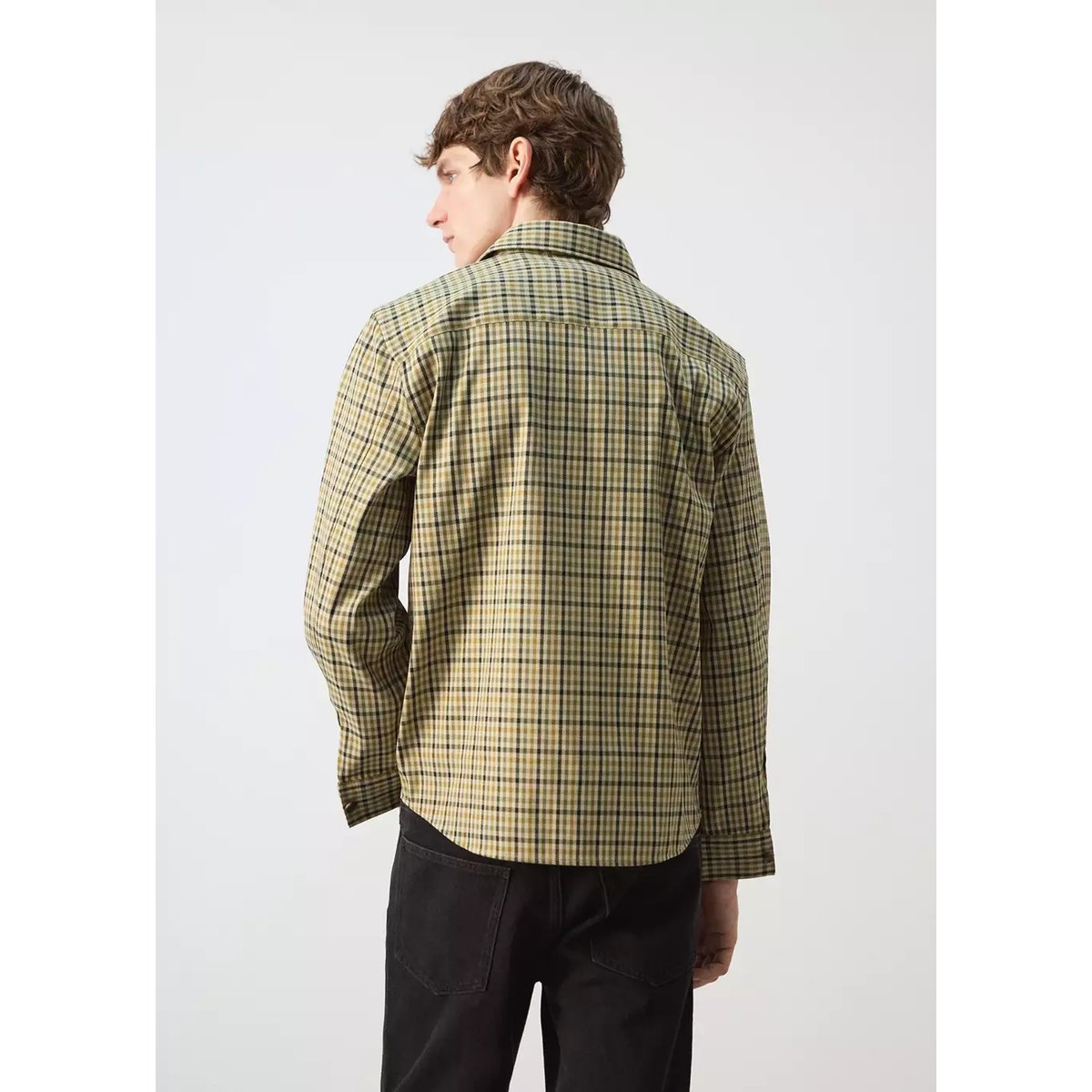 Veste boutons imprimé à carreaux olive, MANGO MAN