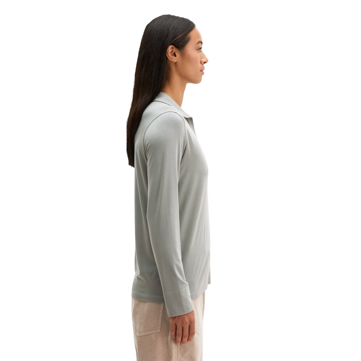Blouse en jersey style polo regular en mélange viscose-modal gris, MARC O'POLO