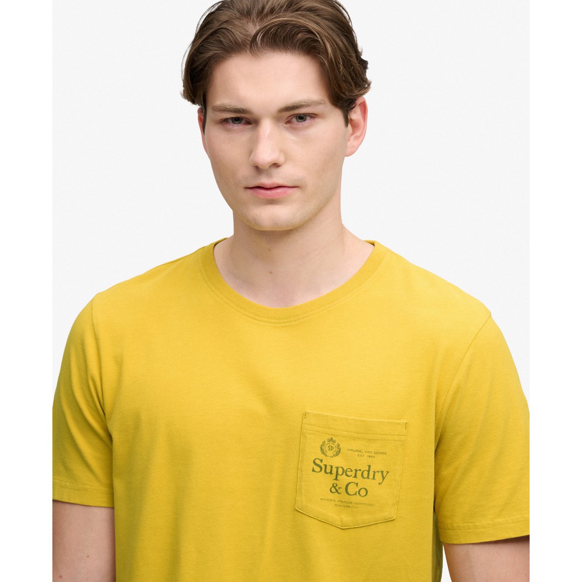 T-shirt Company Logo Poche Coupe Décontractée jaune pétrole, SUPERDRY