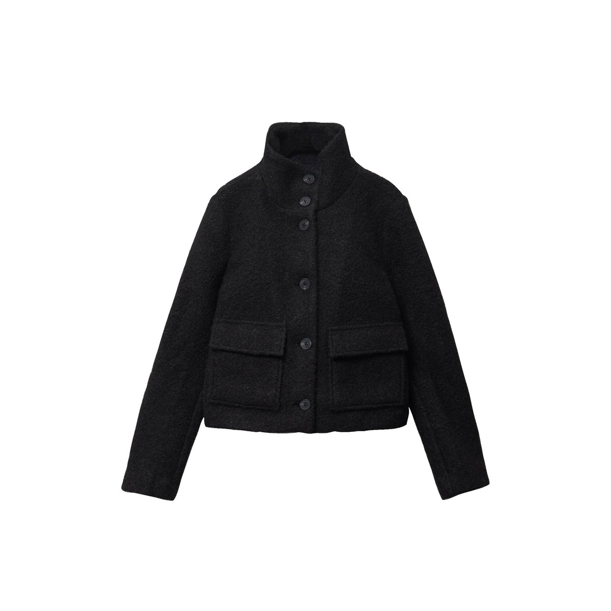 Veste droite bouclette col montant noir, CACHE CACHE