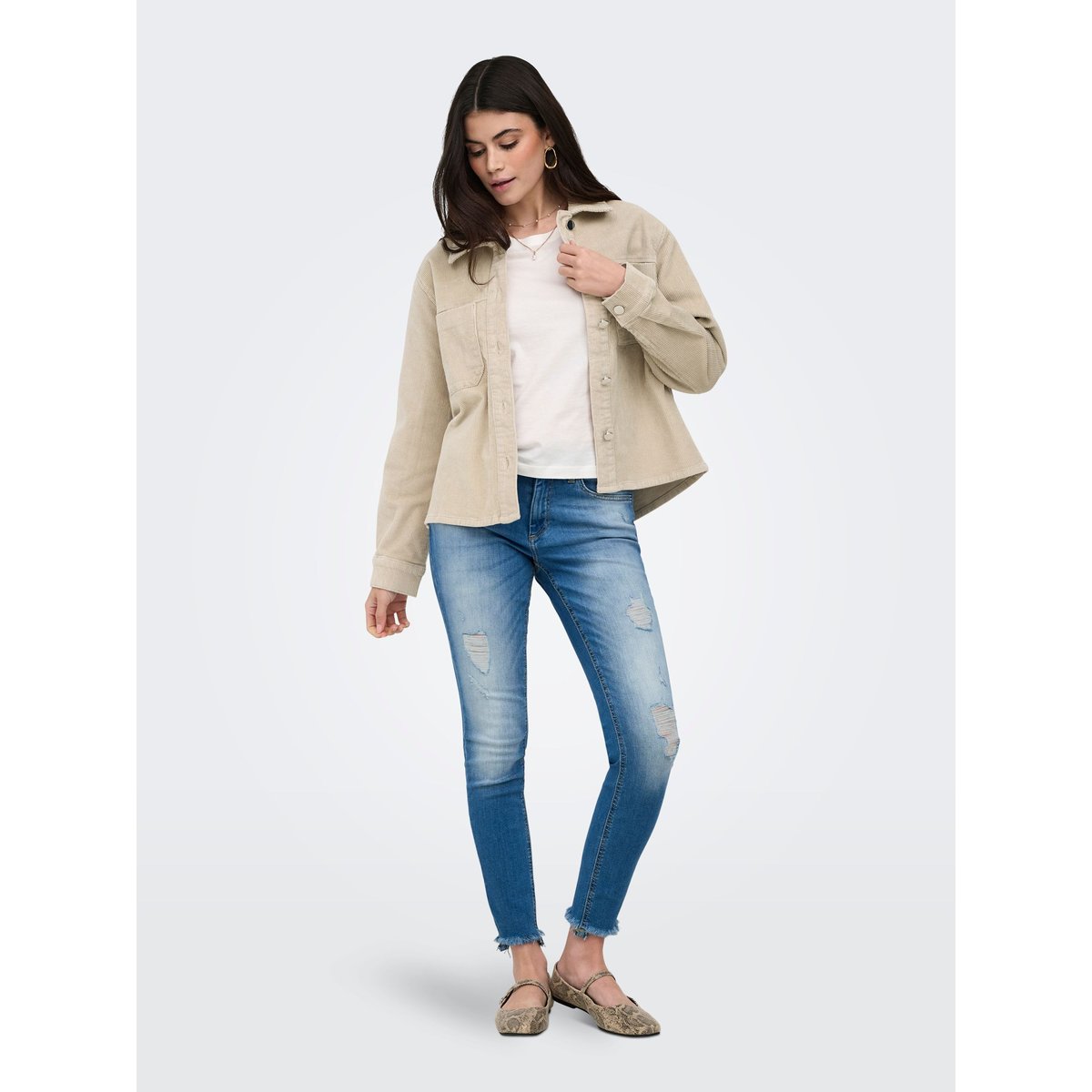 Chemise En Corduroy oatmeal, ONLY
