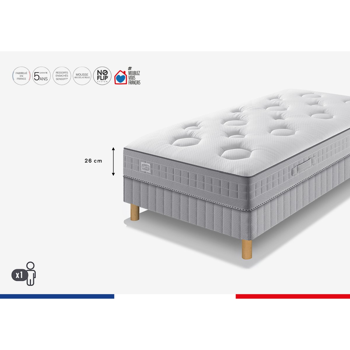 Matelas FLEXION 180x200, ressort ensachés, mi-ferme, H26 blanc, SIMMONS