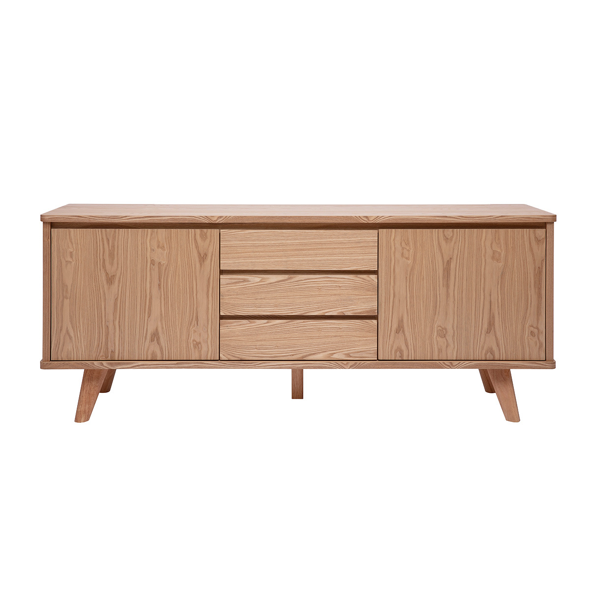 Buffet scandinave en bois clair frêne 2 portes 3 tiroirs L180 cm FIFTIES marron, MILIBOO