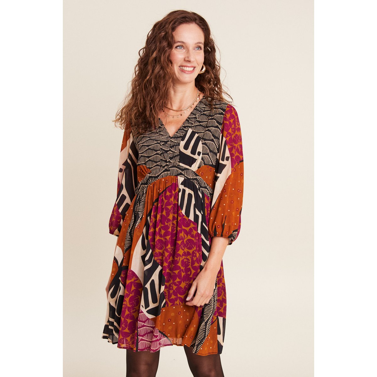 Robe évasée fluide manches 3/4 multicolore, BREAL